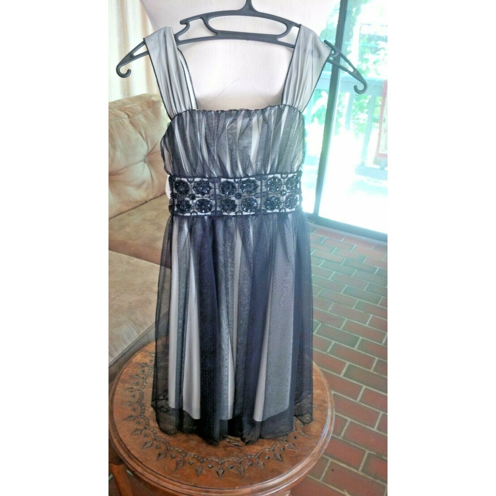 MY MICHELLE Girls Black Mesh Sequin Waist Formal Party Dress Size 16 Sleeveless